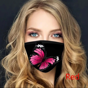 Stoffmaske für Filtereinsatz mit rotem Schmetterling